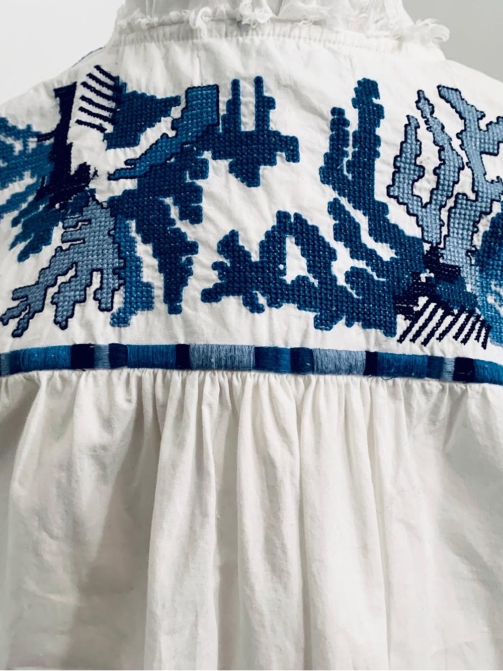 Zara White Top with Blue Embroidered Detail - Picture 3 of 13